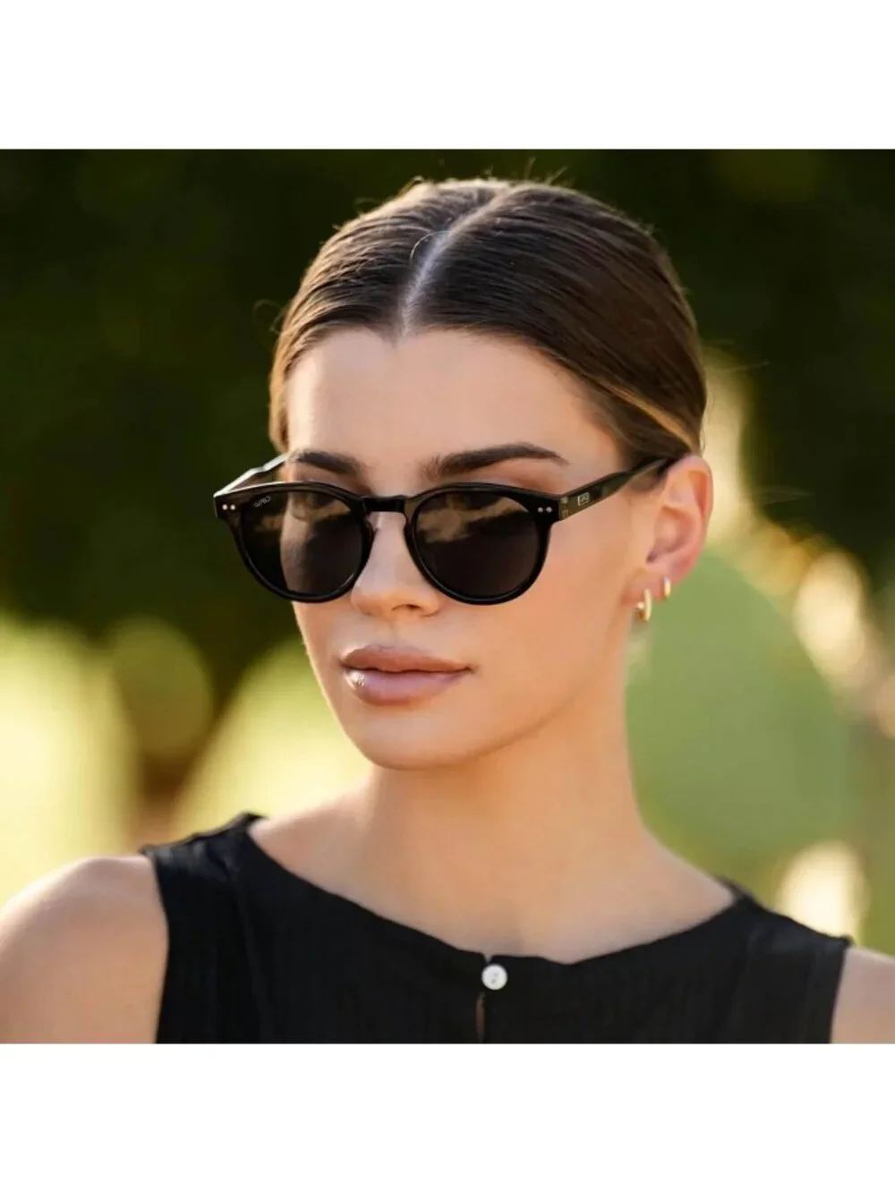 Women's Black Frame Smoke Lens Glasses Round Polarized Retro Wear Protection